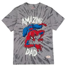 Celebrate Dad this Father's Day and all year round in these cute family matching Marvel Comics tshirts! These stylish short sleeve tie-dye shirts feature the classic Spiderman superhero icon on the back and cool artwork of Spidey and his web on the front with the words "Amazing Dad" for the adult sizes and "My Dad is my Hero" for the kids. Soft and comfortable to wear all day, these fun Father's Day shirts are perfect to show Dad how much he's loved! Spider Man Matching, Classic Spiderman, My Dad Is My Hero, Baby Marvel, Hero Clothes, Matching Family T Shirts, Soft Clothing, Mens Workout Shirts, Tie Dye Shirts