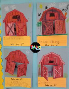 three pictures of red barn with yellow trim and the words what can i do? written on them