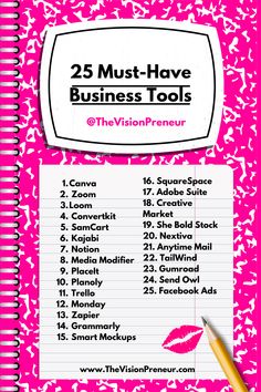 the 25 must - have business tools list is shown with a pencil in front of it