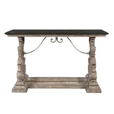 Intricate detail and exuberant design unite to create a luxurious piece in this Italianate-styled marble top console table, featuring a black marble top with an ogee edge supported by a trestle base displaying detailed carving. An ornate metal stretcher exhibits beautiful scrollwork underneath the tabletop, adding more elegant detail to this piece. Whether used in an entry or behind a sofa, this marble-top console table can be an ideal addition to almost any room in your home that could become a Console Table Entryway, Marble Top Console Table, Table With Marble Top, Ogee Edge, Long Console Table, Farmhouse Console Table, Table With Marble, Pulaski Furniture, Foyer Table