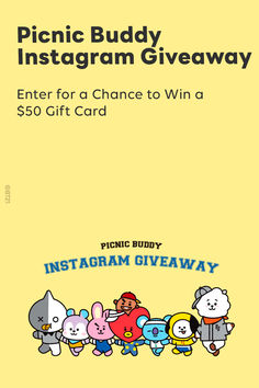 an instagramm giveaway with cartoon characters on the front and back cover, in yellow