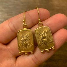 Roman Coin Silver Intaglio Earrings Honey Bee Earrings 24K - Etsy Handmade Symbolic Yellow Gold Earrings, Artisan Yellow Gold Earrings For Gift, Honey Bee Earrings, River Edge, Roman Coins, Coin Earrings, Bee Earrings, Honey Bee, Mother Gifts