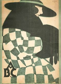 a poster with an image of a person wearing a hat and checkered blanket on it