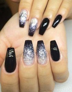 Black Nails With Glitter, Nails With Glitter, Unghie Sfumate, Nails Yellow, Super Nails, Ballerina Nails, Ideas Nails, Nails Black, Nail Designs Glitter