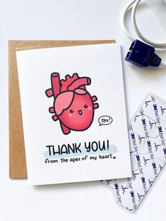 a thank you card with an illustration of a heart on it and the words, thank you from the apex of my heart