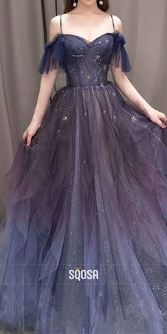 Spaghetti Straps Tulle A-line Formal Dress Purple Evening Dress, Formal Prom Dresses Long, Sparkly Prom Dress, Prom Dress Inspo, Tulle Evening Dress, Prom Dress Ideas, Prom Inspo, Gauze Dress, Prom Dress Inspiration