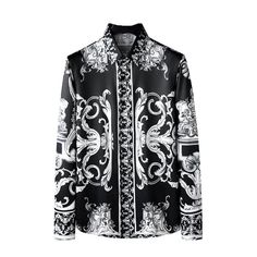 Brand Name: YCELWZLWXCL Material: POLYESTER Collar: Turn-down Collar Closure Type: Single Breasted Fabric Type: Broadcloth Men Stuff, Black And White Shirt, Mens Sleeve, Tuxedo Shirts, Retro Men, Spring Shirts, Casual Black, Mens Spring, Men's Shirts