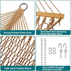 the instructions for how to make a rope hammock with hooks and chain links