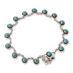 Sterling silver circles display a combination high-polish and oxidized finish in this link anklet from India. Presented by Neeru Goel the anklet is completed with sky blue stones of calcite. Bohemian Sterling Silver Turquoise Bracelet, Western Fashion Jewelry, Beautiful Anklet, Foot Bracelet, Sterling Silver Anklet, Daily Jewelry, Bow Jewelry, Silver Anklets, Foot Jewelry