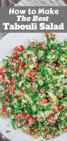 a white plate topped with cucumber salad and text overlay that reads how to make the best tabboil salad