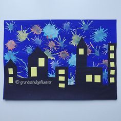 this is an art project for kids to do with the cityscape and fireworks