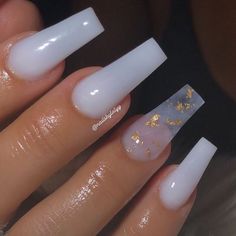 Pedicure Gel, White Nails With Gold, Casual Nails, Short Square Acrylic Nails, Coffin Shape Nails