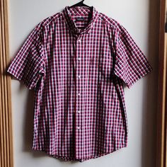 George Red/White/Blue Gingham Casual Button Down Shirt Size Large. Like Brand New! Plaid Short Sleeve Button-up Shirt, Plaid Button-up Short Sleeve Shirt, Plaid Cotton Short Sleeve Shirt With Button Closure, Preppy Plaid Short Sleeve Shirt, Red Cotton Button-up Short Sleeve Shirt, Short Sleeve Gingham Shirt With Button Closure, Gingham Short Sleeve Shirt With Button Closure, Classic Plaid Cotton Short Sleeve Shirt, Classic Cotton Short Sleeve Plaid Shirt