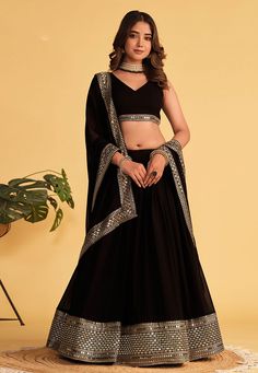 Black georgette lehenga choli ACY4076  Desc:  Style : A Line Lehenga Choli Color : Black Fabric : Georgette Work : Embroidery   Sequence Wash Care : Dry clean Sleeve Style : Sleeveless Long Sleeves : Done only in Custom Stitch Sleeves Lining : Done only in Custom Stitch Bust Size : 32 to 42 Inches Occasion : Wedding   Mehendi   Sangeet   Engagement   Reception   Ceremonial   Baby Shower   Teej. With Express Free Shipping and Custom Stitching, Buy Lehenga - Indian Party wedding and bridal  Black georgette lehenga choli ACY4076 online in USA, UK and Canada from KollyBollyEthnics.com Black Formal Lehenga For Festive Occasions, Black Georgette Lehenga For Festive Occasions, Black Dupatta For Formal Party Wear, Black Party Wear Dupatta For Formal Occasions, Black Sequined Lehenga In Georgette, Black Lehenga For Formal Festivals, Black Lehenga For Evening Navratri Festival, Formal Black Choli For Diwali, Formal Black Lehenga For Festivals