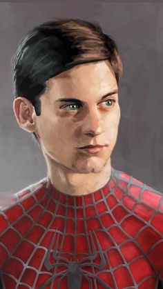 a man in a spiderman suit is looking at the camera with an evil look on his face