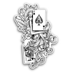 the ace playing card sticker is shown in black and white, with an intricate design