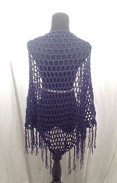 Navy Blue Fringed Mesh Triangle Crochet Summer by DapperCatDesigns Bohemian Crochet Wrap One Size, Bohemian Crochet Lace Shawl For Winter, Winter Bohemian Crochet Lace Shawl, Winter Bohemian Shawl With Crochet Lace, Bohemian Knitted Shawl For Beach, One Size Crochet Lace Shawl, Spring Festival Crochet Shawl, Crochet Shawl For Spring Festival, Bohemian Open Knit Shawl