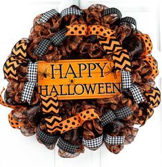 Happy Halloween Door Wreath - Spider Mesh Outdoor Front Door Wreaths - Black Orange White - Pink Door Wreaths Halloween Door Wreath, Burlap Ribbon Wreaths, Halloween Decorations Wreaths, Spider Wreath, Halloween Door Wreaths, Spider Web Decoration, Happy Halloween Signs, Front Door Wreaths, Fun Wreath