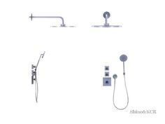 three different types of shower faucets with handsets