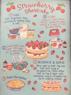 an old poster shows the different types of strawberry shortcakes and how to make them