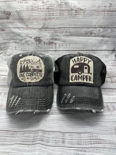 Camping hat, camp season, patch hat, happy camper, ponytail hat, patch hat, home is where we park it, summertime, camp life Raggy Patch trucker hat, custom made patch. Camping style hat (2 options) -Making memories one campsite at a time -happy camper Standard hat & High pony tail options See photos in listing for samples! Option 1: Dark Grey w/ Hot Pink back Option 2: Dark Grey w/ Light Grey back Option 3: Light Grey w/ Blue Stitching Option 4: Dark Grey w/ Tan back Option 5: Camo Green bac Outdoor Letter Print Hat, Outdoor Trucker Hat With Patches, Outdoor Trucker Snapback Hat With Patches, Trucker Baseball Cap With Patches For Outdoor, Outdoor Trucker Hat With Letter Patch And Curved Brim, Trucker Style Baseball Cap With Patches For Outdoor, Trucker Hat For Camping, Casual Snapback Trucker Hat For Camping, Trucker 5-panel Hat For Camping