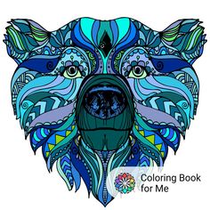 the coloring book for me with an image of a bear's head in blue and green