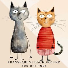 two cats wearing sweaters and standing next to each other with the words transparent background