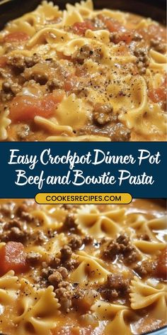 an easy crockpot dinner pot beef and bouilette pasta is ready to be eaten