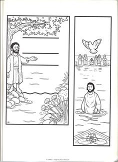 the story of jesus is shown in two separate pages, one with an image of him and