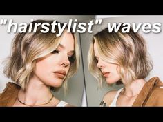 HOW TO DO WAVES LIKE A HAIRSTYLIST - styling beach waves for short hair with a flat iron - YouTube Bend Waves Short Hair Tutorial, Shirt Hair Curls Waves, How To Style A Bob Haircut Messy Waves, How To Curl Shirt Hair With A Flat Iron, 1 Inch Curling Iron Hairstyles Short Hair, Undone Waves Short Hair, Curling Shirt Hair With Flat Iron, Short Hair Soft Waves, How To Style Short Bob Hair