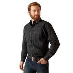 black cowboy shirt Fitted Long Sleeve Shirt, Ariat Logo, Western Patterns, Fitted Long Sleeve, Fitted Style, Men Fits, Western Shirt, Men's Wardrobe, Western Shirts