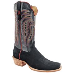 R WATSON BOOTS Boots R. Watson Men's Black Rough Out/Black Sinatra Western Boots RW8208-1 Boots Square Toe, Square Top, Block Style, Stacked Heel, Western Wear, Western Boots, Stitch Pattern, Cowboy Boots, Black Boots