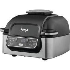 the ninja rice cooker is black and silver