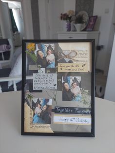 a photo frame with pictures and words on it