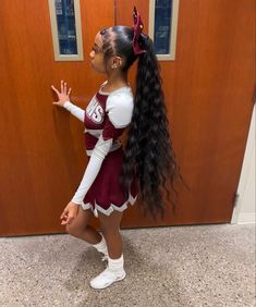 Majorette Hairstyles Black, Cheer Pictures Hairstyles, Cheer Black Women, Baddie Cheerleaders, Cheerleading Black People, Cheer Hairstyles Black, Cheer Outfits For School, Cheer Hairstyles Black Women