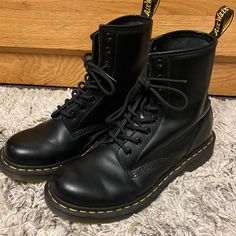 Brand New Doc Martens Perfect Condition, Size 9. I Am An 8.5 And They Fit Me Casual Black Combat Boots With Leather Footbed, Classic Black Combat Boots With Round Toe, Classic Black Martin Boots For Winter, Classic Black Lace-up Boots, Classic Black Boots With Flat Heel, Classic Black Flat Heel Boots, Classic Black Ankle-high Martin Boots, Classic Black High-top Martin Boots, Doc Marten Boots