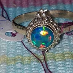 Solid Sterling Silver... A Great Little Everyday Ring.. Teal Opal (Man Made).. #Messagemetomakeityours Blue Opal Spiritual Ring For Gift, Vintage Blue Opal Ring For Gift, Vintage Blue Opal Ring Gift, Vintage Style Blue Opal Ring Gift, Handmade Blue Opal Promise Ring, Bohemian Blue Opal Ring For Anniversary, Bohemian Blue Opal Ring As A Gift, Sterling Silver Opal Ring, Silver Opal Ring