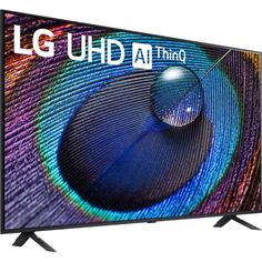 the lg uhd tv is shown with an image of a peacock on it