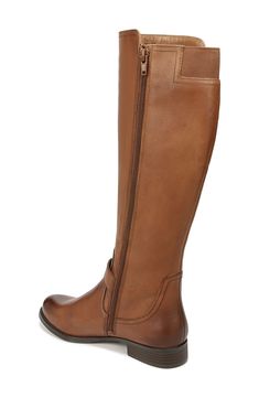 Contour+ technology ensures all-day comfort in this moto-inspired knee-high boot with a buckled strap and flexible sole. 1" heel 12 1/2" shaft; 14 1/4" calf circumference Synthetic upper/textile lining/synthetic sole Imported Knee High Boots, Knee High, Nordstrom Rack, Womens Boots, Brown Leather, Nordstrom, Technology, Boots, Heels