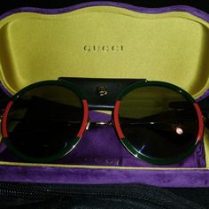 56mm Aviator Gucci Sunglasses With Black Leather Removable Tiger Head Patch Gucci Gold Aviator Sunglasses With Uv Protection, Gucci Gold Tinted Aviator Sunglasses, Gucci Luxury Multicolor Sunglasses, Gucci Yellow Tinted Sunglasses, Gucci Gold Tinted Sunglasses, Tiger Head, Gucci Accessories, Gucci Sunglasses, Colored Sunglasses