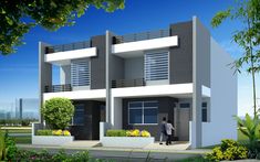 two story house with balconies on the second floor