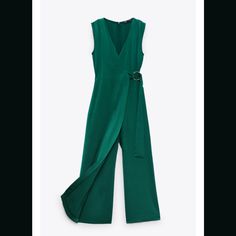 Wrap Jumpsuit With Buckle Size M Emerald Color Zara V-neck Jumpsuits And Rompers For Summer, Green Cotton V-neck Jumpsuits And Rompers, Zara Green V-neck Jumpsuits And Rompers, Pink Playsuit, Zara V-neck Beach Jumpsuits And Rompers, Zara Black V-neck Jumpsuit, Wrap Jumpsuit, Sequin Rompers, Lace Trim Shorts