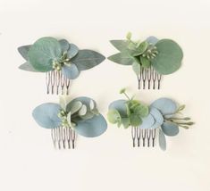 "These sweet, miniature little hair combs are perfect for adding a little touch of boho greenery to an up-do. They are great bunched together for a fuller look, or just one for a bridesmaid! DETAILS ♥ Listing is for ONE comb ♥ Each measures about 3\" in size. Also available in a larger bridal size! ♥ Handmade with love. -- WG ♥ Take a peek at other pretties in my shop! :) http://www.whichgoose.etsy.com ♥ Please checkout my policies page for complete return information before making a purchase." Green Wedding Hair, Southwestern Wedding, Bridesmaid Hair Comb, Flower Hair Accessories Wedding, Boho Bridal Hair, Fall Wedding Hairstyles, Bridal Party Hair, Blue Hair Accessories, Bridal Hair Accessory