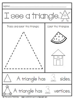 a triangle worksheet with the words i see a triangle