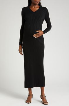 Slip into this cozy sweater-dress for the warm long sleeves and back-access nursing zipper for discreet style. 52" length Back zip closure V-neck Long sleeves Unlined 74% cotton, 26% nylon Hand wash, dry flat Imported Fitted Winter Maternity Dress, Fitted Long-sleeve Maternity Dress For Fall, Fall Maternity Long Sleeve Dresses, Fitted Long Sleeve Maternity Dress For Fall, Long Sleeve Maternity Dress For Fall, Casual Long Sleeve Maternity Dress For Fall, Fitted Maternity Dress For Fall, Long Sleeve Maternity Wear Winter Dress, Fitted V-neck Maternity Dress For Fall