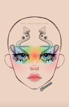 Face Painting Chart, Makeup Face Charts Creative, Make Up Face Chart, Face Paint Makeup Looks, Makeup Ideas Crazy, Face Paint Aesthetic, Face Chart Makeup Ideas, Crazy Makeup Art, Graphic Makeup Looks