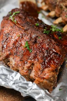 an image of instant pot roast ribs on foil