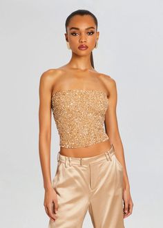 embellished top, sequin top, sequin tube top, tube top, embellished tube top, strapless top, sequin strapless top, spring outfits, 2024 spring fashion, spring summer fashion, night out fashion, early spring outfits, comfy spring outfits, brunch outfit spring, dress to impress, party top, night out outfit, night out top, glam outfit, luxe fashion, birthday outfit, summer top, summer outfit, spring outfit,vacation top, coachella top, coachella outfit, festival top, festival outfit Fitted Bandeau Tube Top For Gala, Glamorous Gold Sequined Crop Top, Fitted Glamorous Tube Top, Fitted Bandeau Tube Top For Prom, Elegant Strapless Tube Top For Party Season, Gold Sequined Crop Top For Evening, Gold Sequined Evening Crop Top, Gold Sequins Evening Crop Top, Fitted Bandeau Tube Top For A Glamorous Look