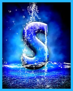 the letter s is surrounded by water splashing from it's bottom and sides