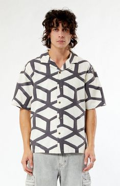 Treat your look to an update with PacSun's Woven Oversized Camp Shirt. This luxe shirt features a collared neckline, short sleeves, button closures, an oversized fit, and a woven fabrication with a distinct pattern throughout.Collared necklineShort sleevesStandard fitButton closuresCustom pattern70% Cotton, 30% polyesterMachine washableModel is wearing size mediumModel Measurements: 6'1â Height, 34.5â Chest, 29" Waist PacSun Mens Woven Oversized Camp Shirt - Ivory size Medium Pacsun Mens, Camp Shirts, Printed Shirts Men, Camp Shirt, Japanese Prints, Mens Shirt, Camping Shirt, New Print, Exclusive Collection